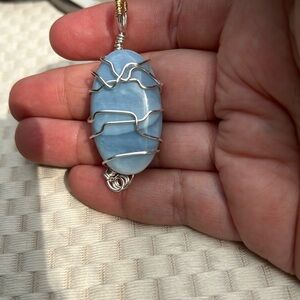 Peruvian Blue Opal wire wrapped pendant. Handmade